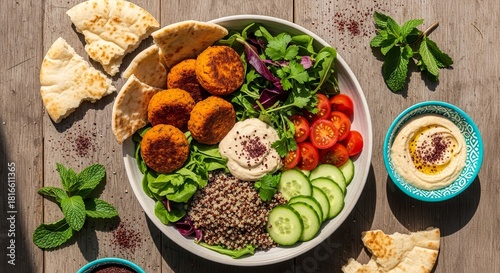 A Delicious And Colorful Falafel Bowl With Fresh Ingredients, Healthy And Appealing