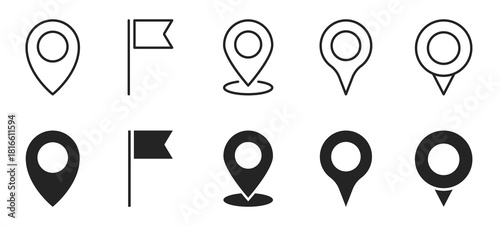 Location icon set. Map pin icons. Location pointer sign. Navigation and location icons. Vector illustration.