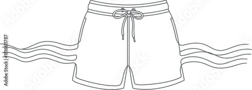 Hand drawn sketch of athletic shorts with wavy lines suggesting movement