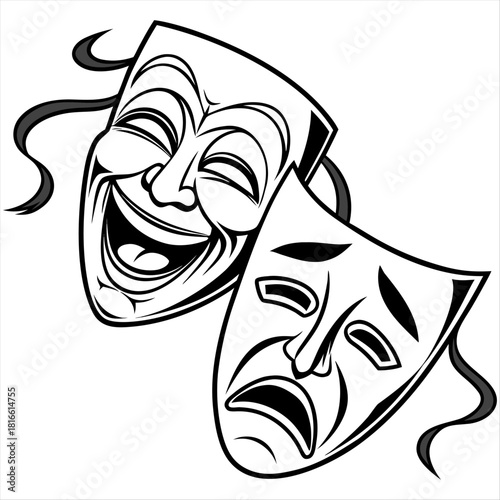 Masquerade vector icon on white background. Comic and tragic mask icon