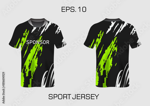 Dynamic Black and Green Sport Jersey Template for Athletic Designs and Branding