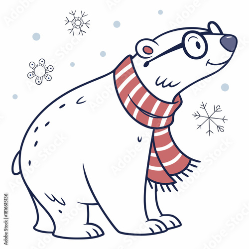 Cute Playful Polar bear, accessorized with wearing glasses, in a Winter world – Winter Wonderland palette vector