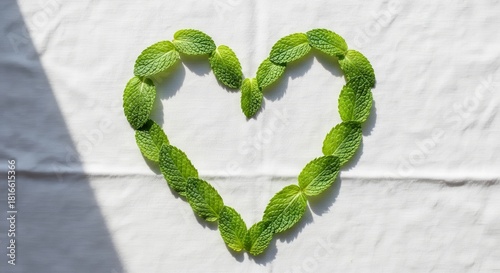 A Heart Composed Of Fresh Mint Leaves Symbolize Love And Natural Aromatherapy