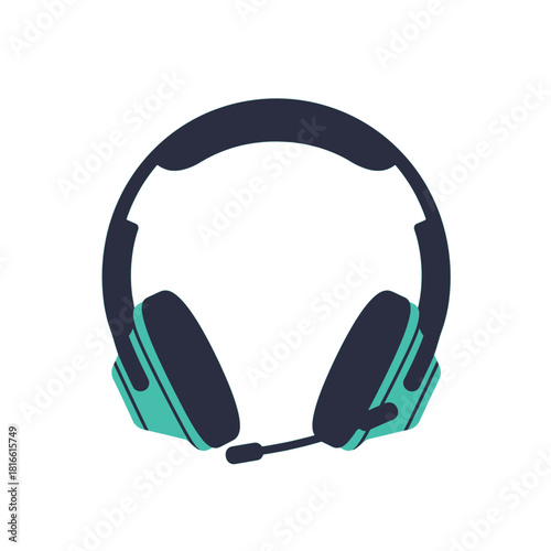 Modern gaming headset with microphone boom in dark blue and teal colors, designed for immersive audio and communication.