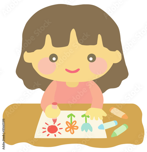 絵を描く子どものイラスト ベクター素材