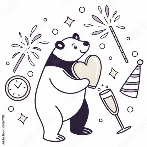 A Dreamy Polar bear with holding a heart in a New Year's Eve/Day theme – New Beginnings palette SVG illustration