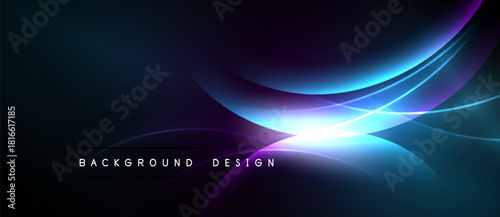Abstract background features flowing lines, vibrant blues, purples, white glow. Modern design element for digital projects.