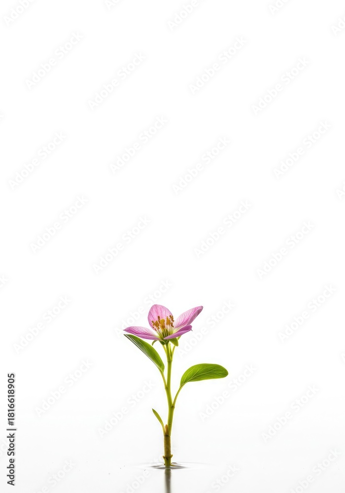 Fototapeta premium Delicate flowering sprout emerging against a clean, vast white backdrop, symbolizing fresh beginnings, potential, and future growth possibilities in nature ,abstract ,beginning ,organic