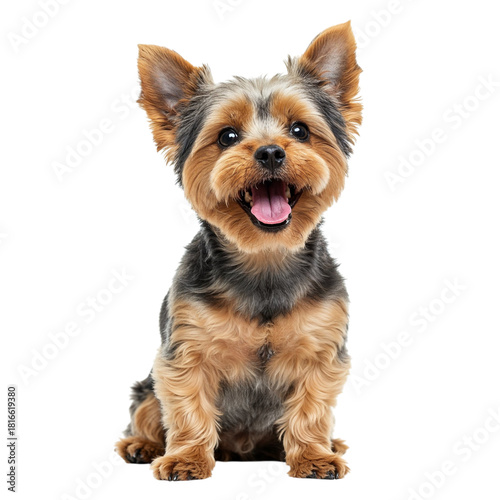Happy yorkshire terrier dog sitting isolated on transparent background