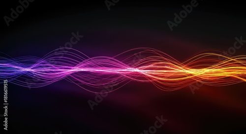 Dynamic glowing abstract background showing streaks of vibrant neon light flowing through dark space, creating a futuristic energy wave pattern ,stream ,shine ,curve