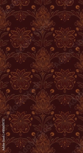 Elegant vintage inspired seamless repeat pattern of blooming stylized flowers and leaves. Perfect decorative background for interiors ,printing ,fabric ,surface