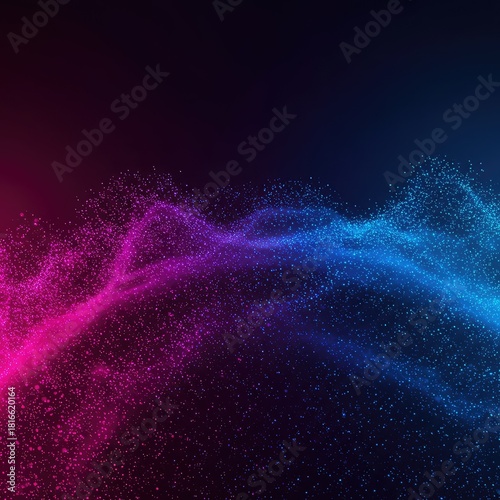 Fluid streams of electric blue and magenta neon light swirl in a dark, high-energy abstract composition. Dynamic glowing particles create depth ,modern ,vortex ,light