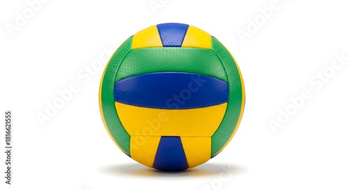 Free Download Vibrant volleyball isolated on a simple backdrop, perfect for sports related content. The ball features a striking pattern of blue, yellow, and green - GFXLoad