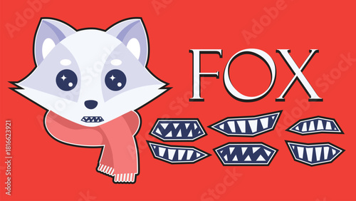 Cute cartoon arctic fox face with interchangeable mouths