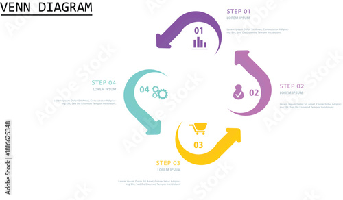 Venn diagram infographic chart vector template modern style