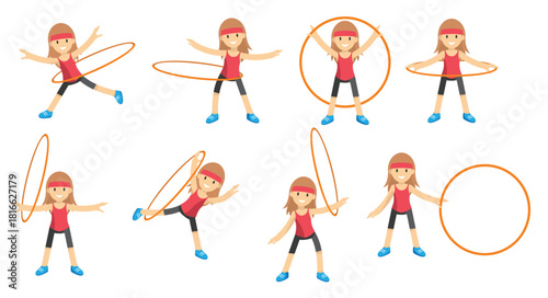cute girl with hula hoop vector .