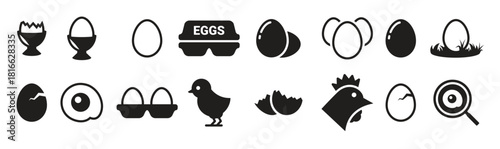 egg icons set black on a white background 