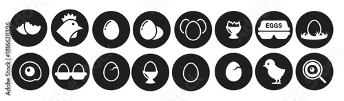 egg icons set white on a black background