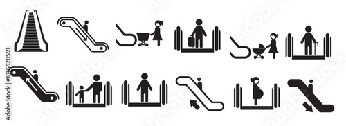 Set of Escalator vector illustration
