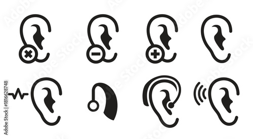 ear icons set black on a white background