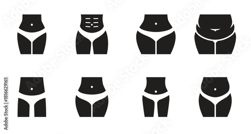  female body shapes black on a white background