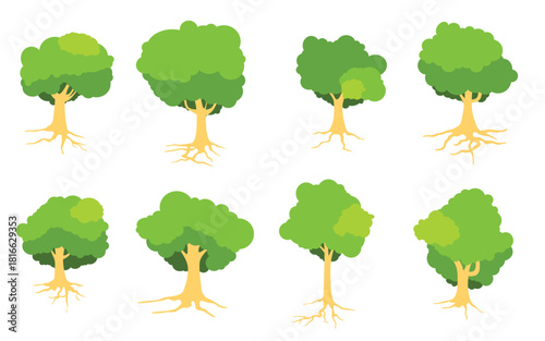 flat tree with roots vector