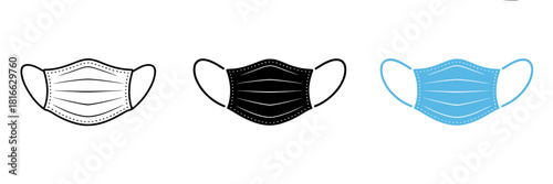 Medical mask icons, surgical face protection, healthcare signs