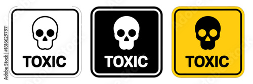 Toxic warning signs with skull symbol for hazard alert and danger