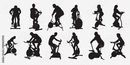 exercise bike silhouette set 