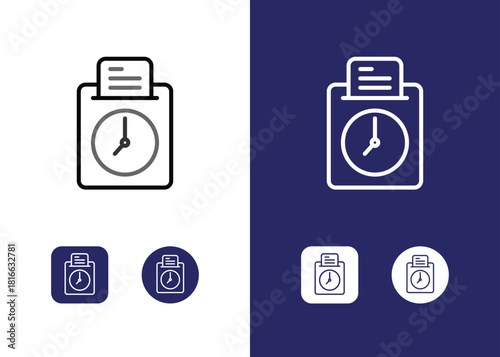 Work in office punch card, clock in attendance, check in icon symbol sign in line art outline style vector