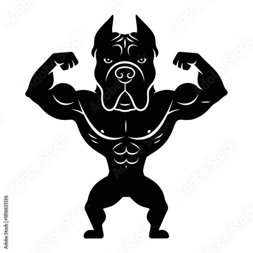 Cane corso flexing muscles in fierce powerful athletic gym mascot silhouette vector illustration