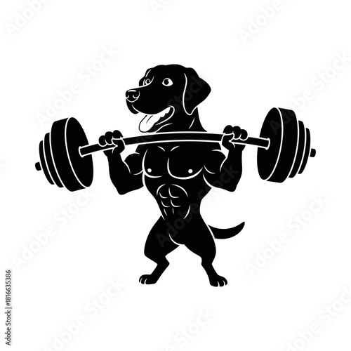 Muscular labrador lifting barbell strong fitness gym workout mascot silhouette vector illustration