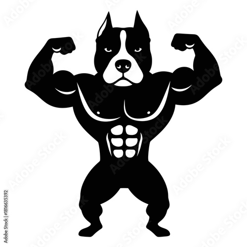 Strong pitbull flexing muscles silhouette vector gym fitness strength mascot illustration