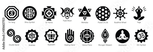 collection of spirituality and inner peace solid icons