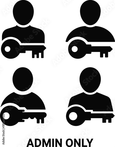 Four black user icons with keys and admin only text person access
