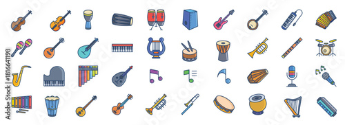 collection of icons related to music instruments including 