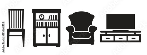 furniture icon set black on a white background