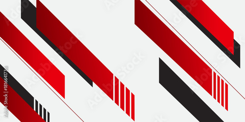 Modern red stripes combined with bold black angled geometric shapes on a clean light background, creating a dynamic abstract design suitable for presentations, banners, posters, and digital layouts.