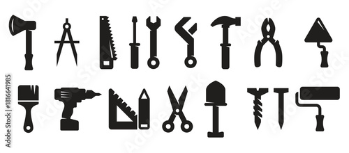  construction and repair tools working tools icons black on