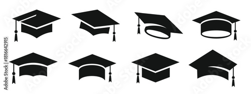 Graduation hat icons. Academic cap. Graduation student black cap.