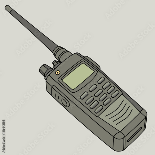 Gray Handheld Two Way Radio with Antenna and Buttons walkie talkie communication