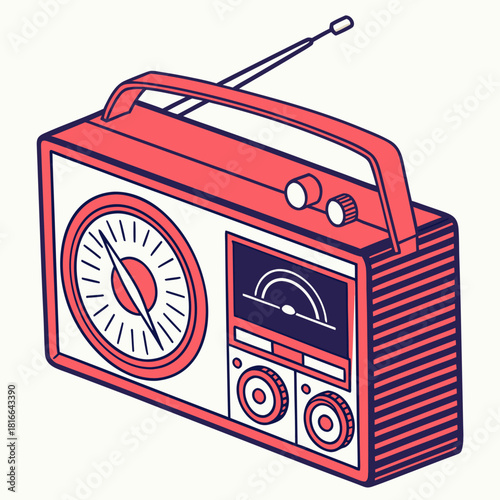 Retro Portable Radio With Antenna and Knobs vintage music