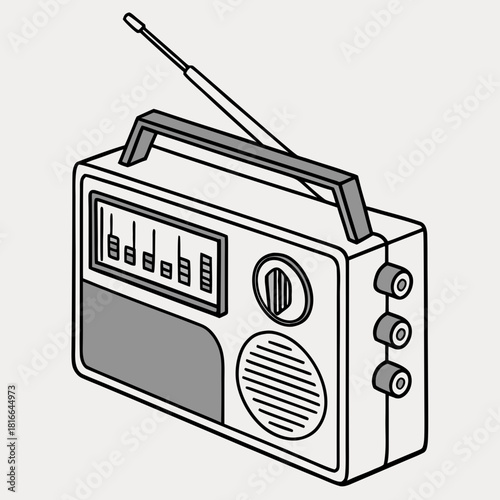 White Portable Radio with Handle and Tuning Dials Keywords: portable radio, transistor radio