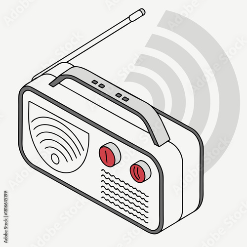 Retro Portable Radio with Antenna and Sound Waves alert