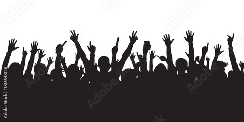 Outline of a crowd, joyful fans everywhere. A large event, could be a concert or a sporting event. Vector illustration.