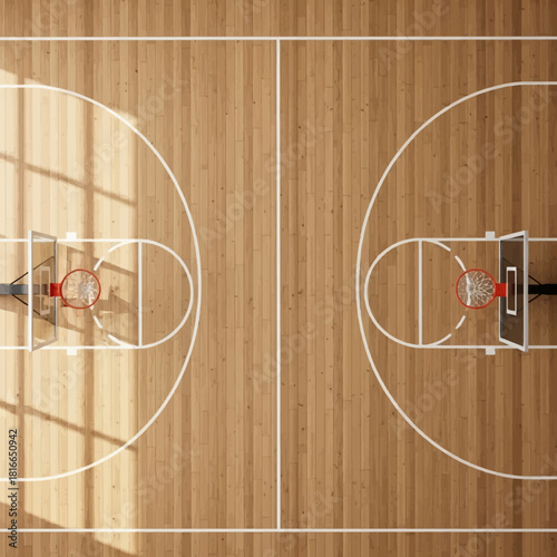 Indoor Hardwood Basketball Court Vector