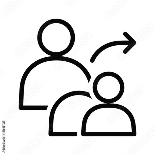 Simple black line icon representing user transfer or delegation with two person silhouettes and an arrow indicating direction
