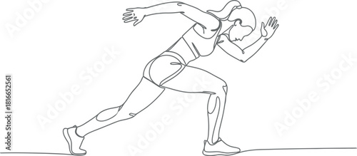 Dynamic line art depicts a female athlete in mid sprint motion