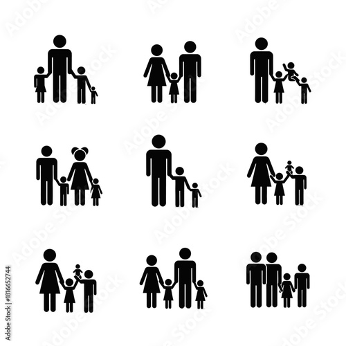 Collection of Family Pictograms Representing Diverse Family Structures.