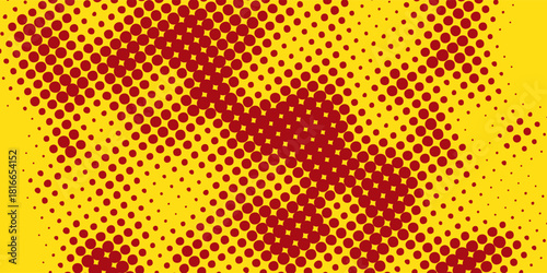 Halftone Dots, Yellow and Red, Circle Arrangement, Retro Comic Effect, Pop Art Style Background, Design Element, Illustration, texture background, template, decoration, branding projects